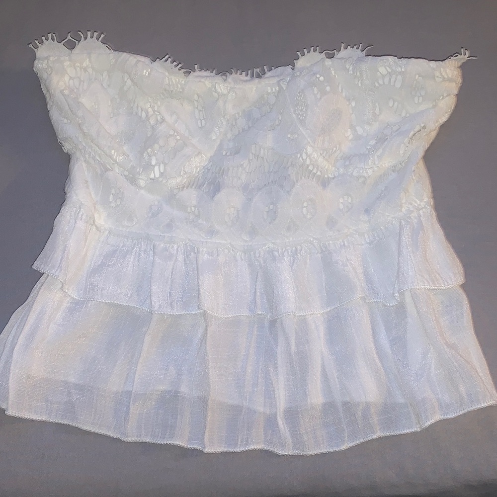 L! Rebellion Cream Lace & Ruffle Strapless Top